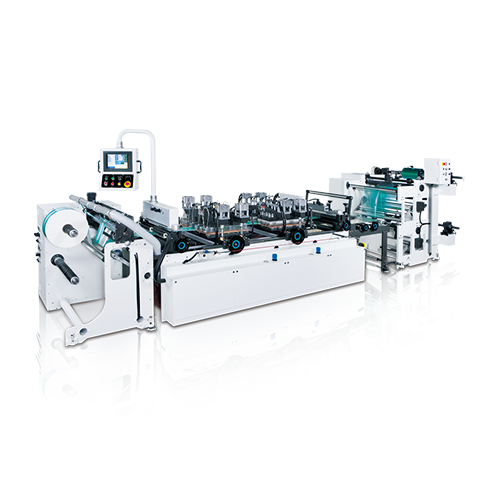 Máquina para fabricar tubos de unión lateral / escudete (Web to Reels) - Serie AMM-RU